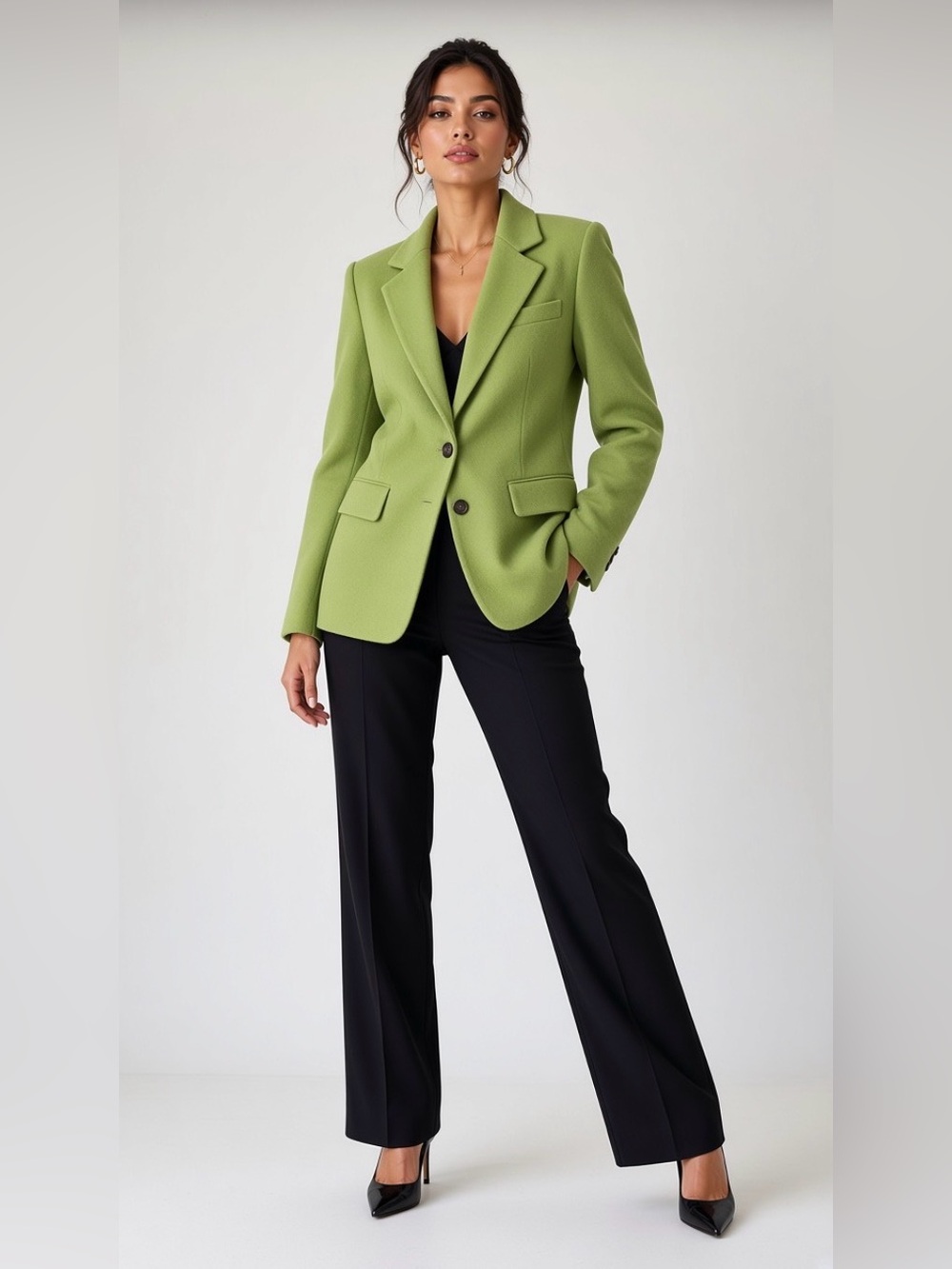 Harvé Benard by Benard Holtzman Lime Green Wool-Cashmere Blend Blazer – Size 6